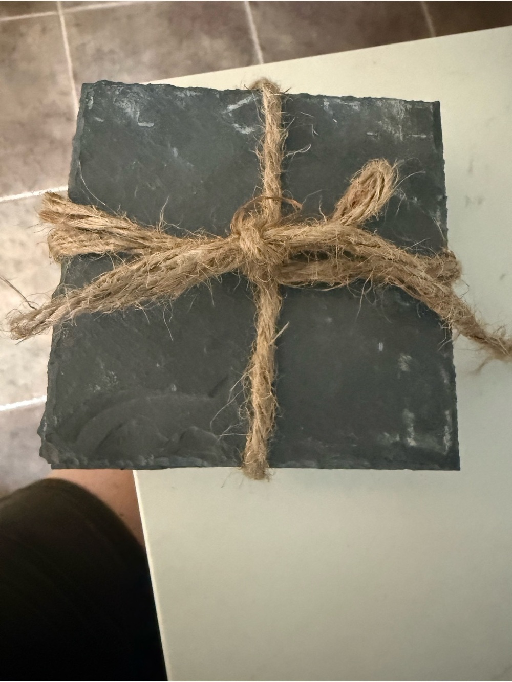 Rustic Slate Coasters with Twine Tie - Dark Gray